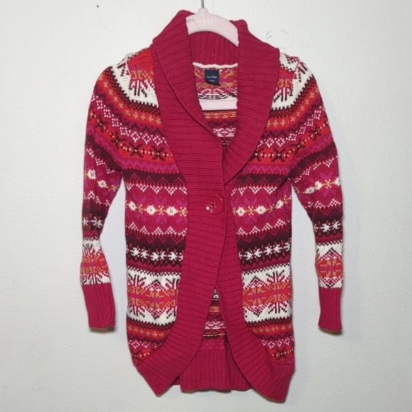 Baby Gap Pink Fair Isle Shawl Collar Cardigan 100% Cotton Girls Size 3T - Picture 1 of 5